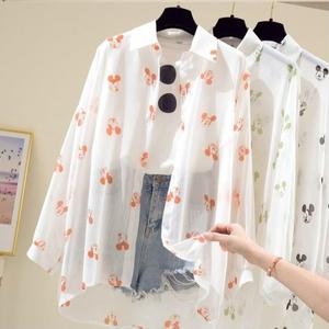 เสื้อโค้ทยาวปานกลาง กันแดด พิมพ์ลาย สไตล์เกาหลี แฟชั่นฤดูร้อน มิกกี้เมาส์