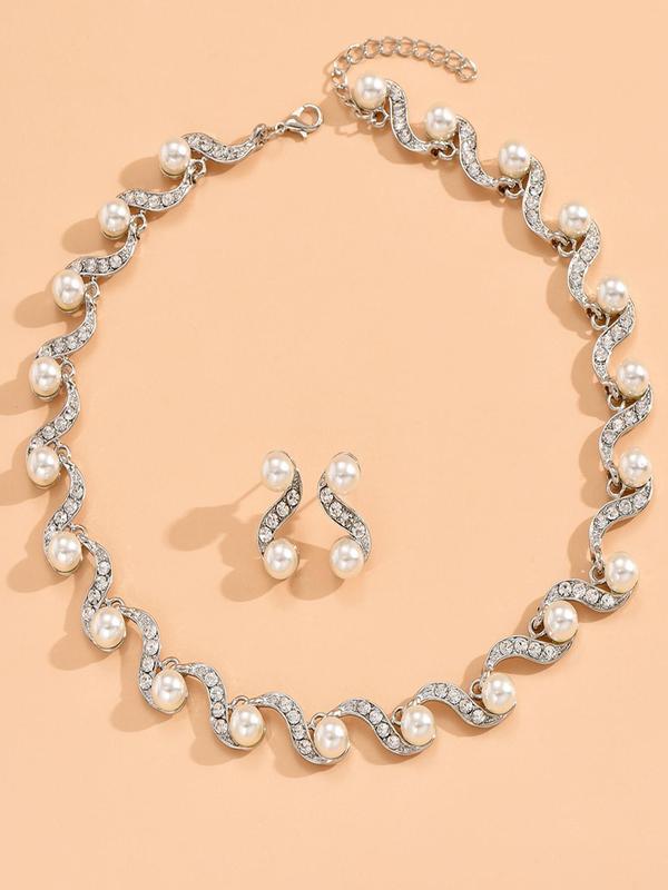 Fashion Faux Pearl Decorated Jewelry Set, Including Necklace & Earrings, Fashion Jewelry for Party, Daily Decor, Trendy All-match & Exquisite Jewelry for Birthday Gift 4