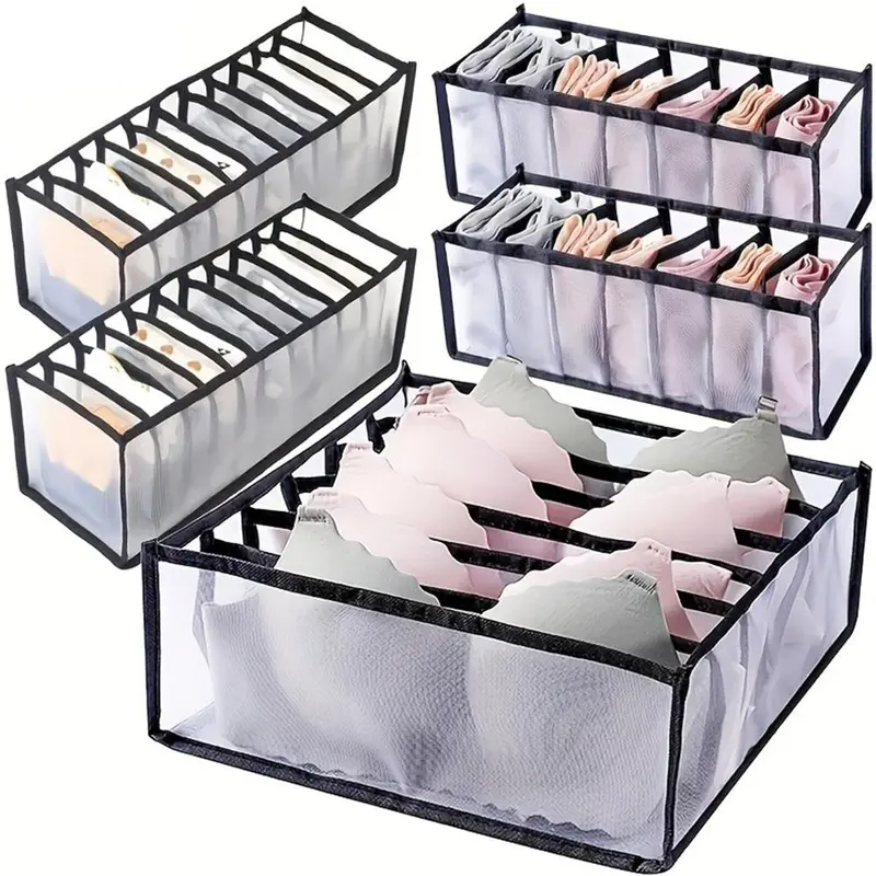 Foldable Mesh Drawer Storage Box, 5 Counts/set Underwear & Socks & Ties Storage Box, Breathable Storage Box for Home Bedroom Wardrobe, Bra 0
