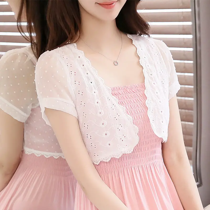 Áo Choàng Ngắn Voan, Áo Khoác Mỏng, Áo Cardigan Ren Chống Nắng, Áo Ghi Lê Nhỏ Áo Bên Ngoài, Dành Cho Nữ, Dễ Phối Đồ, Mùa Hè 2024 Women Top