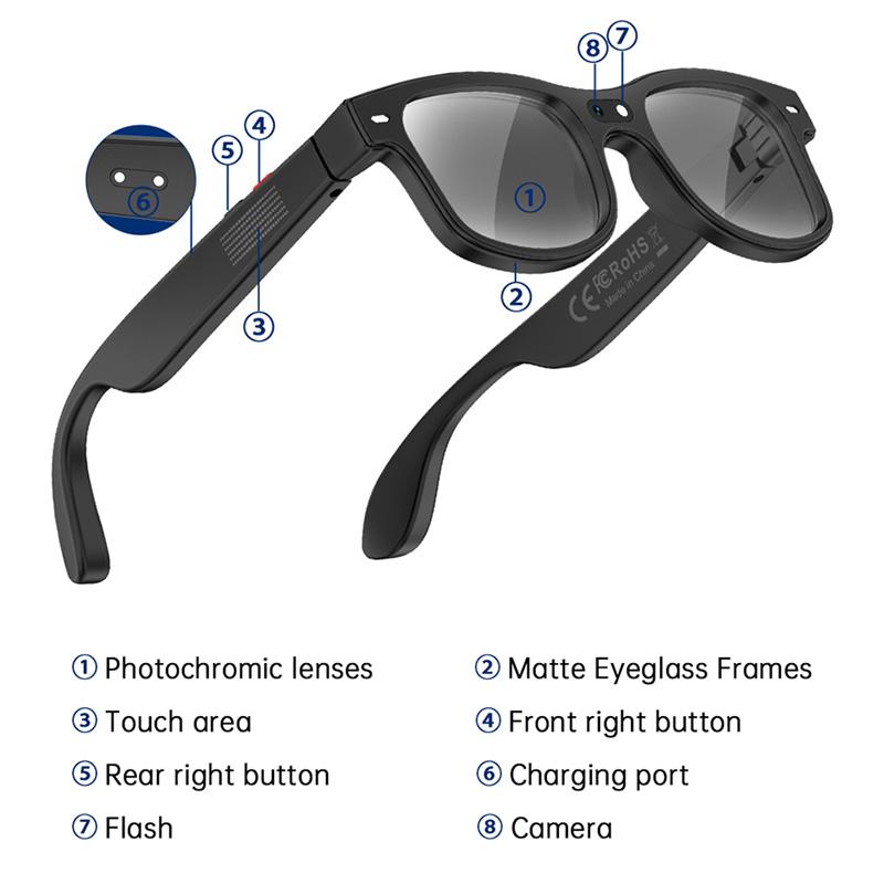 AI Smart Glasses 8MP Camera Video Recording Sport Sunglasses AI ChatGPT Translation Recording Bluetooth Call Music Play glasses