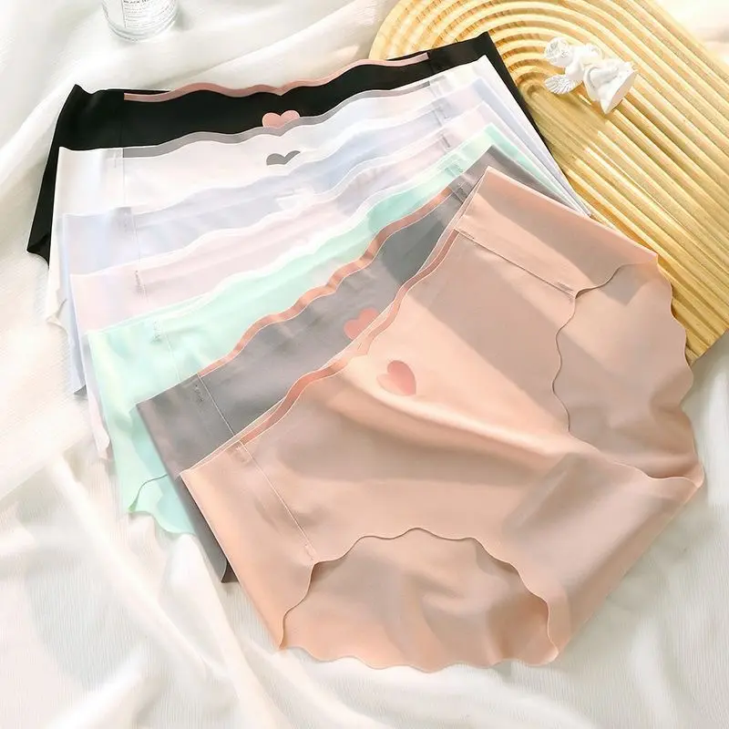 Mid-Waist Triangle Panties Summer Ice Silk Non-Marking Panties Female Thin Section Quick-Drying Graphene Antibacterial