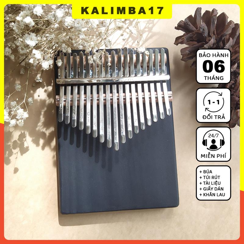 Đồ chơi nhạc cụ kalimba 17 phím gỗ nguyên khối màu đen, Đàn kalimba hình chữ nhật cho bé tập chơi phát triển âm nhạc