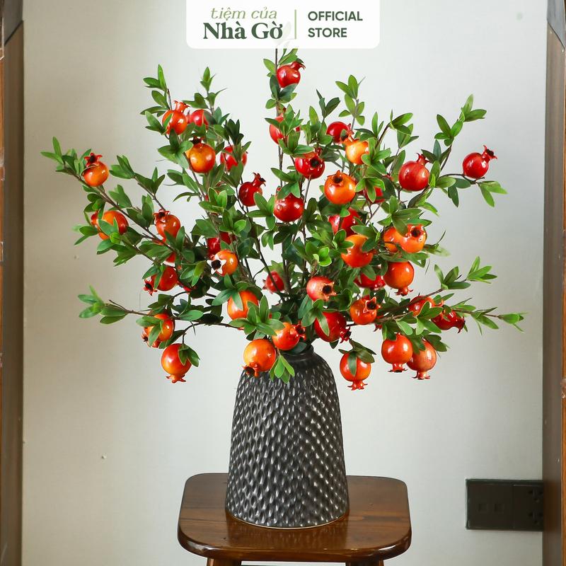 Cành quả lựu 6 quả cắm bày phòng khách Tết Nhà Gờ trang trí nhà cửa decor phòng khách decor cửa hàng LUU26 