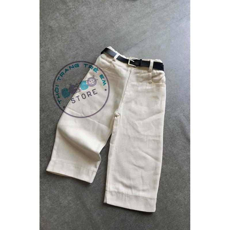   KÈM THẮT LƯNG  Quần jean dài ống suông màu trắng kem siêu đáng yêu cho bé gái mặc đi học  đi chơi 