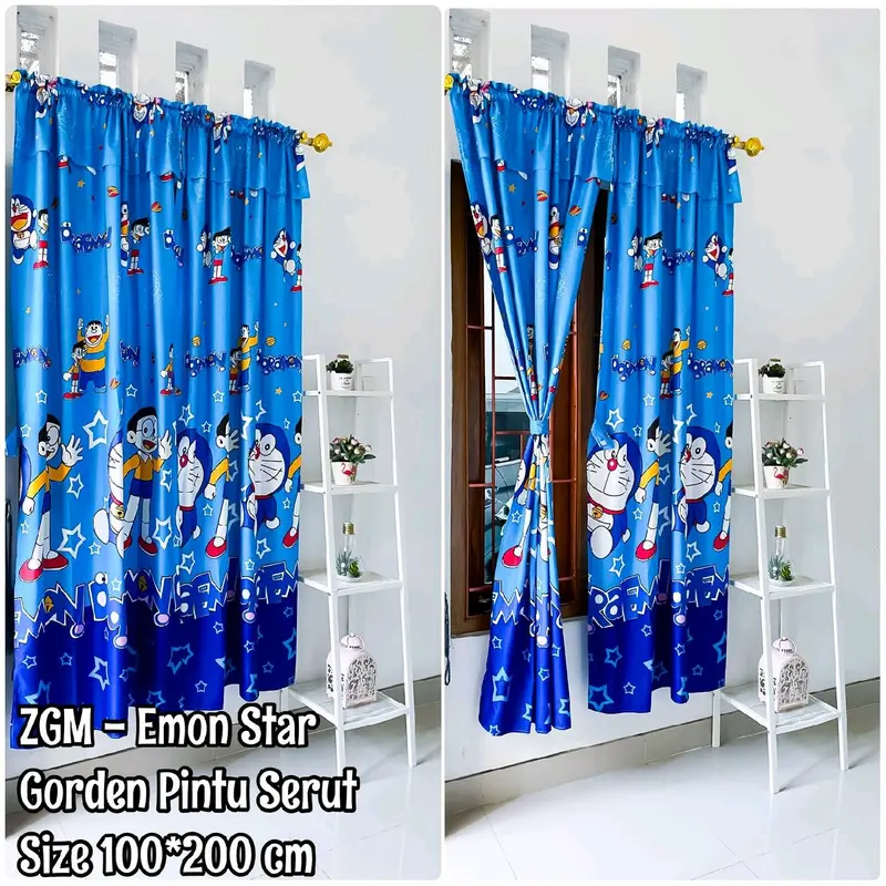 Gorden Serut Pintu dan Jendela L100 P200 Motif Doraemon Bahan Katun 0