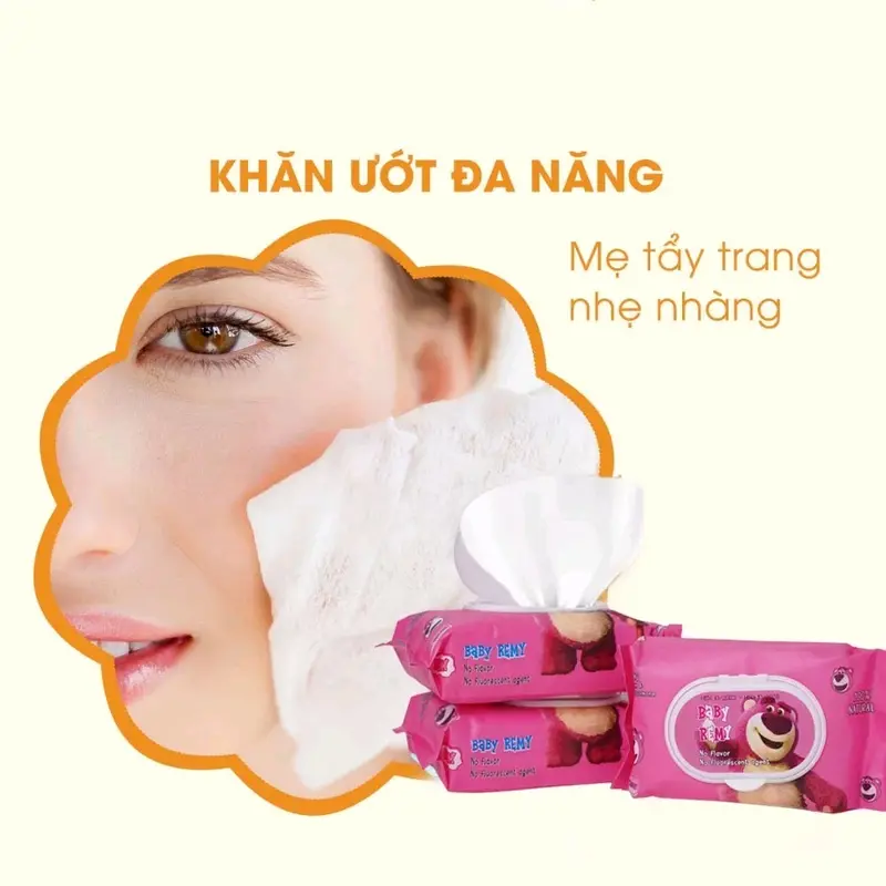 Thùng 10 gói khăn ướt Phú đạt,khăn ướt hình gấu dâu đáng yêu, không mùi dùng cho bé,1 gói nặng gần 400 gram Voi khanu  otchobe 4
