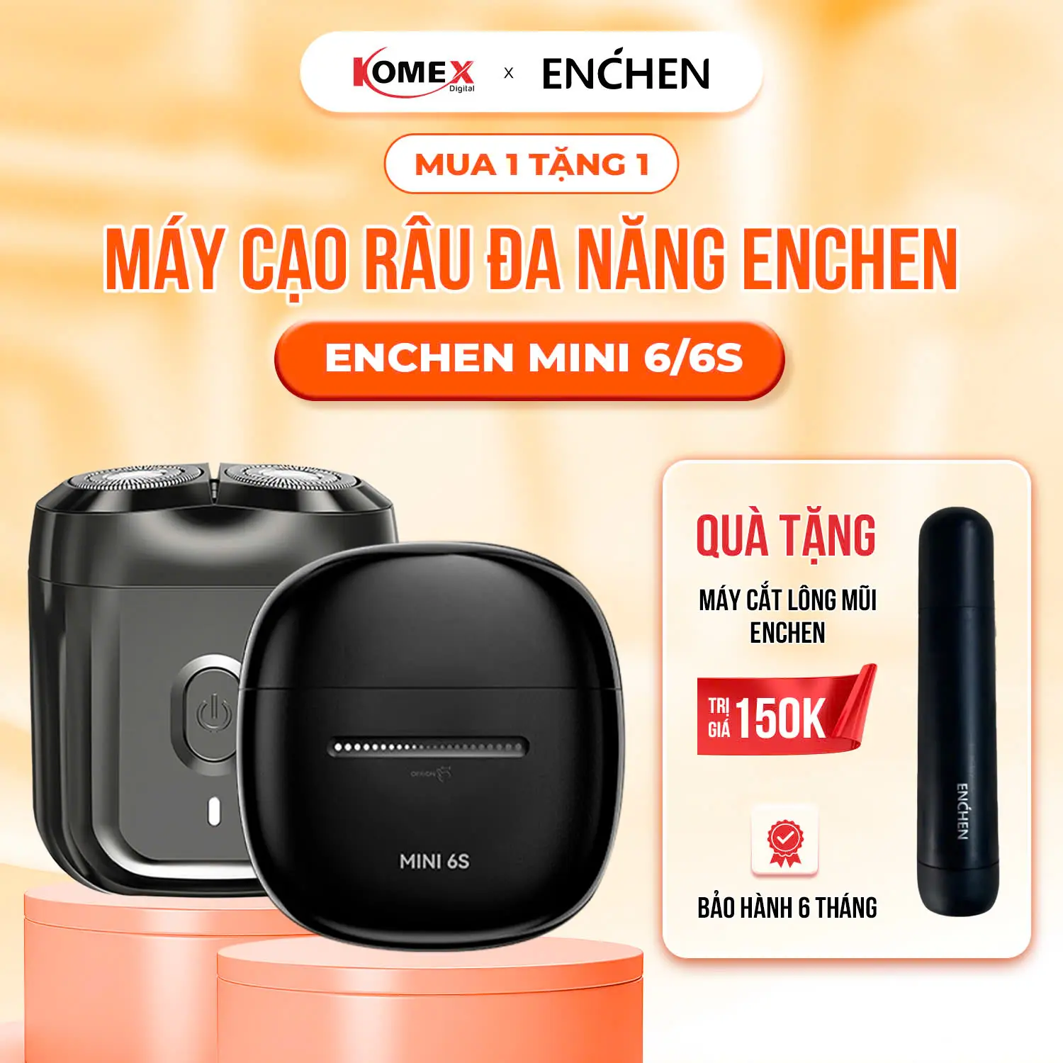 Máy Cạo Râu Enchen Mini 6s, Đầu Cạo Nổi 28 Lưỡi Dao Kép Tự Mài, Chống Nước Toàn Thân