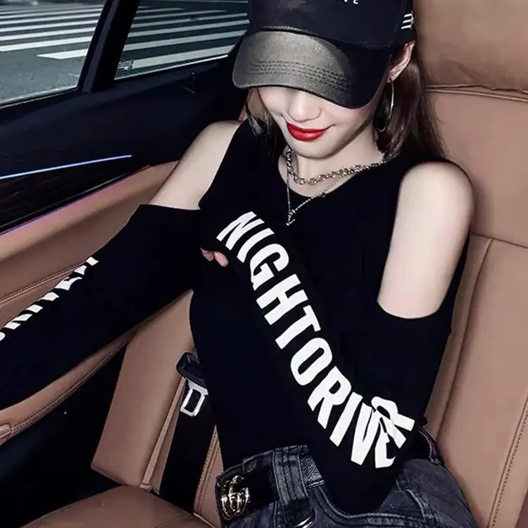 Áo thun croptop hở vai tay dài borip Nữ Cổ Tròn Women Shirt