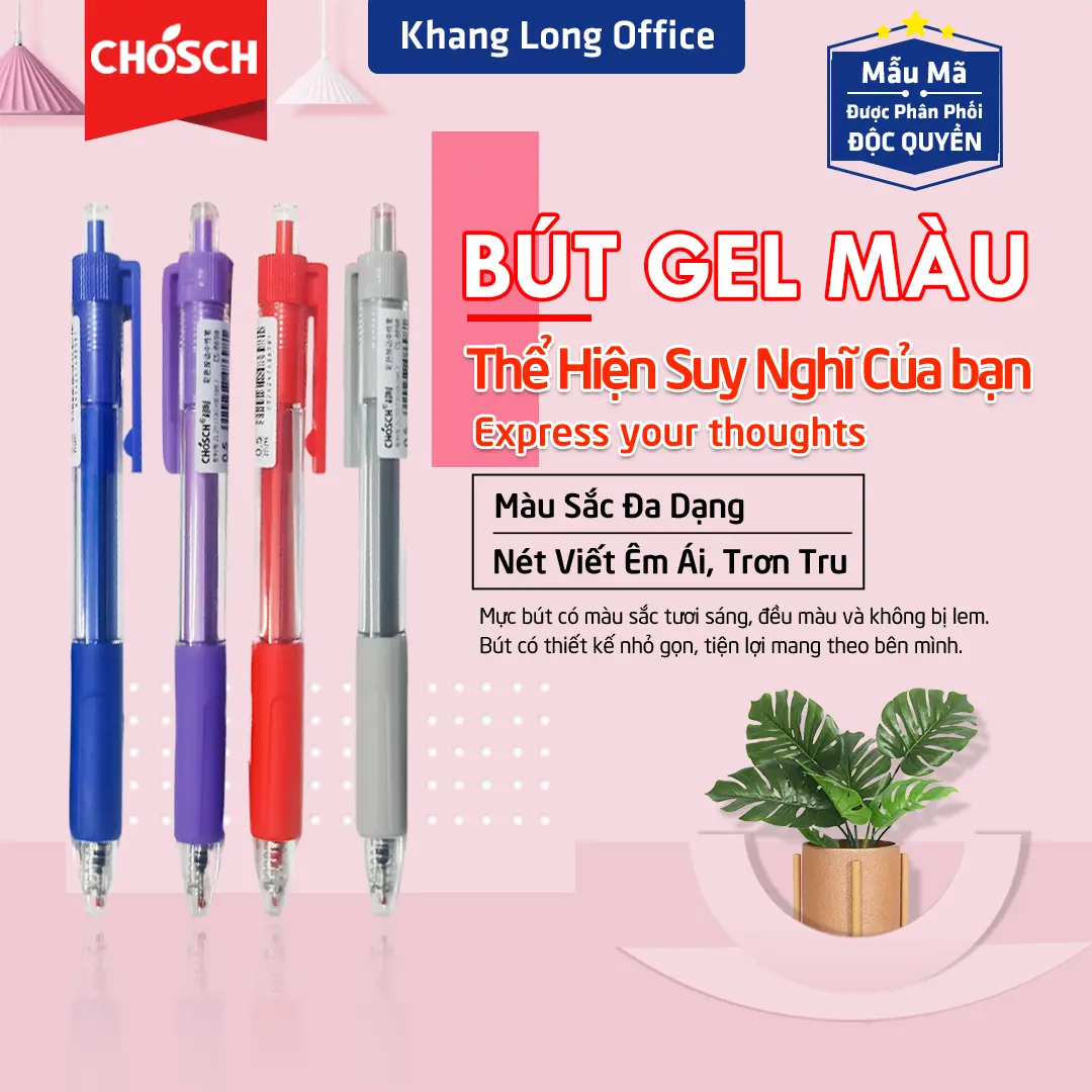 Viết Gel Bấm CHOSCH CS-8698, Bút Bi Mực Gel Khô Nhanh Không Bị Lem, Ngòi Bút 0.5mm Không Bị Gỉ Sét