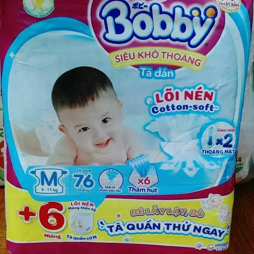 Bỉm Bobby M dán 76 m  lõi nén cotton soft Cho Bé