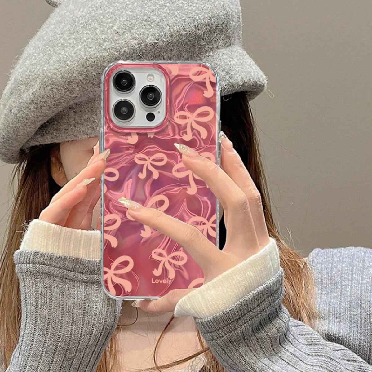 Casing Untuk hp Realme Note 60 Note50 C63 C65 C67 C61 C53 C55 C51 C35 C11 2021 10 C33 C31 C30 C30S C15 C12 C25 C21Y 5i 6i C3 C2 Lovely Pink Bow Knot Ripple Luster  ponsel aksesoris handphone SoftCase