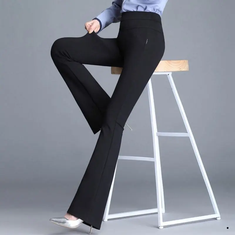 slim fit dress slacks Black Flare Pant With Leg Split Brushed Stretch Jersey