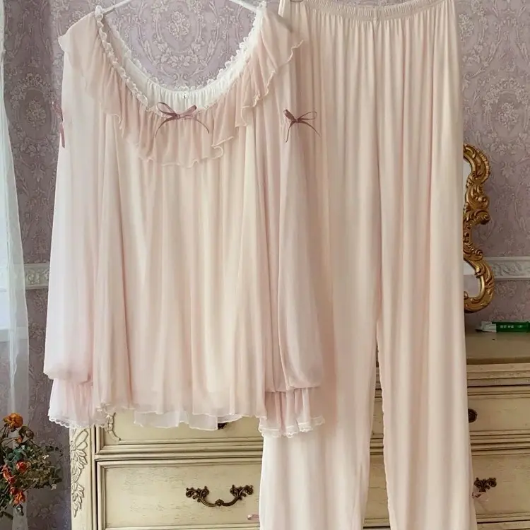 SP.355 Váy ngủ tiểu thư voan ren mềm, thun cotton cổ tròn tay bo bồng dễ thương hàng Quảng Châu cao cấp 3