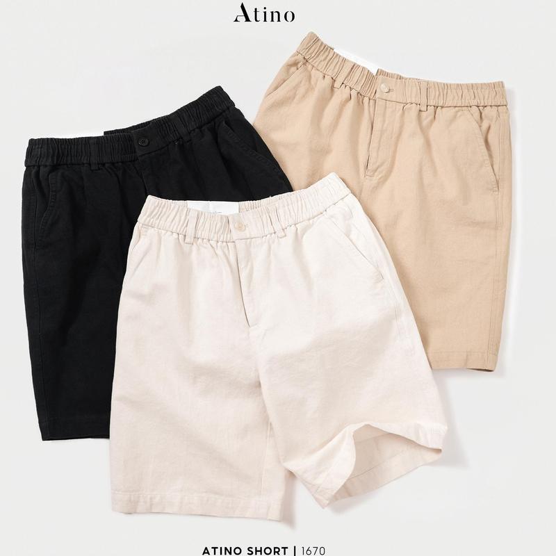  Quần Short Nam Kaki Cạp Chun ATINO Slim L.3.1670 Menswear Quần Lửng Có Túi Đen Cotton 