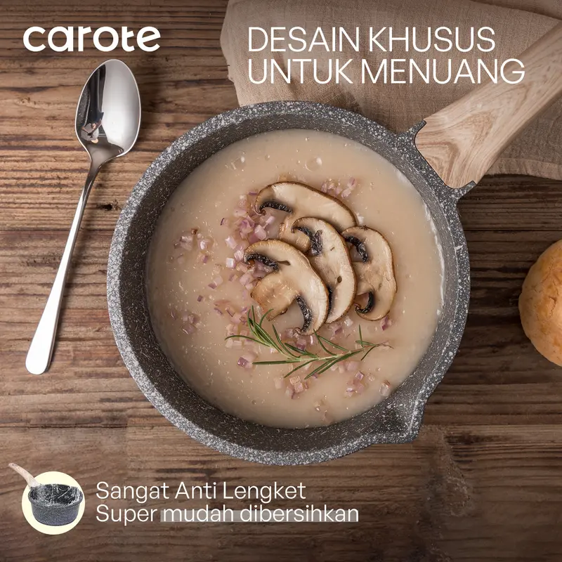 CAROTE Panci Susu Satuan 16/18/20cm Lapisan Granit Anti Lengket Dilengkapi Dengan Tutup Kaca Cocok Untuk Semua Jenis Kompor Mudah Dibersihkan Free PFOA Essential Woody Hitam 2