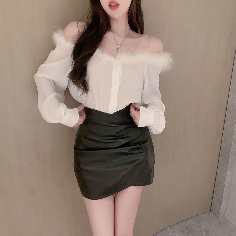 Product Introduction of #SS24 Áo Sơ Mi Dài Tay Lông Thú Trễ Vai, Phong Cách Ngọt Ngào , Dành Cho Phụ Nữ, Mùa Xuân, Mỏng, Thiết Kế Đẹp, Áo Sơ Mi Dáng Rộng Độc Đáo Áo Ngắn áo tứ thân hoàng lan anh váy lộn mèo áo corset bộ đồ thế giới ngầm áo olivia infinite hoodie girl hd 7