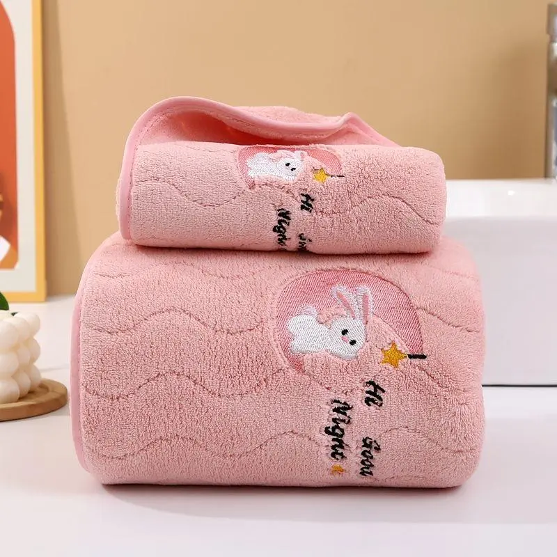 Cute Animal Pattern Bath Towel & Hand Towel Set, 2pcs/set Soft Quick Drying Bath Towel & Hand Towel, Bath Towel Set for Home Bathroom 3