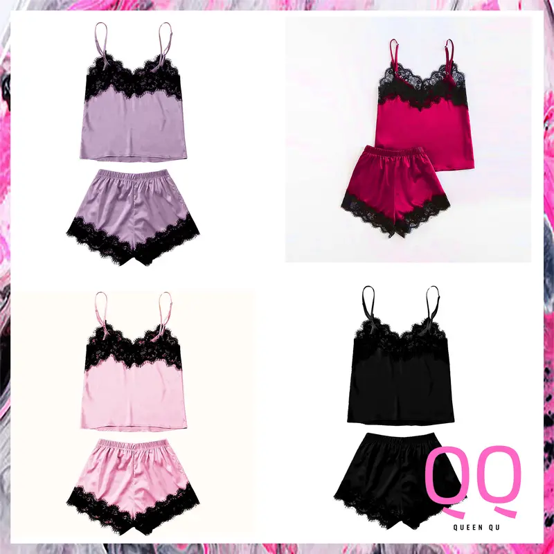 Queen Quu Setelan Celana Baju Tidur Stelan Kamisol Pakaian Wanita Santai Bahan Polyester Ukuran Free size 1061 0