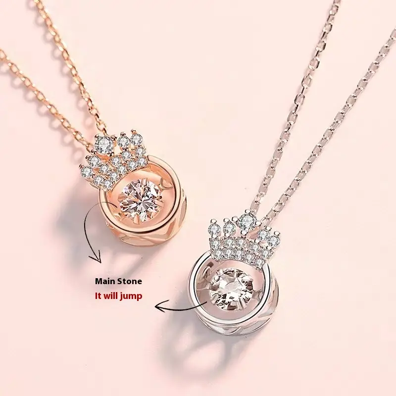 Gold-Plated Copper Pendant Micro-Inlaid Dynamic Crown Necklace Light Luxury High-End Accessories Elegant Hot-Selling Heartbeat