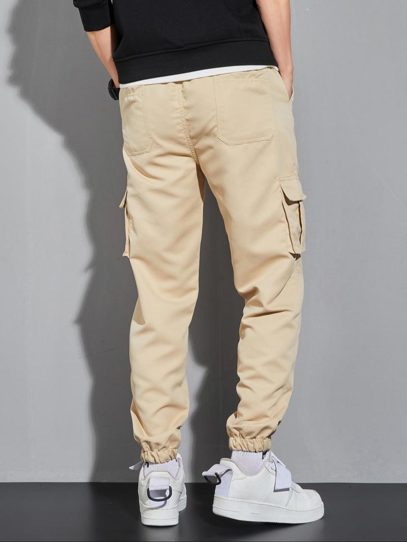 Product Introduction of Men's Letter Patched Pocket Cargo Pants, Stylish Loose Drawstring Trousers, Drippy Outfits, Going Out Outfit, Menswear Clothing 13