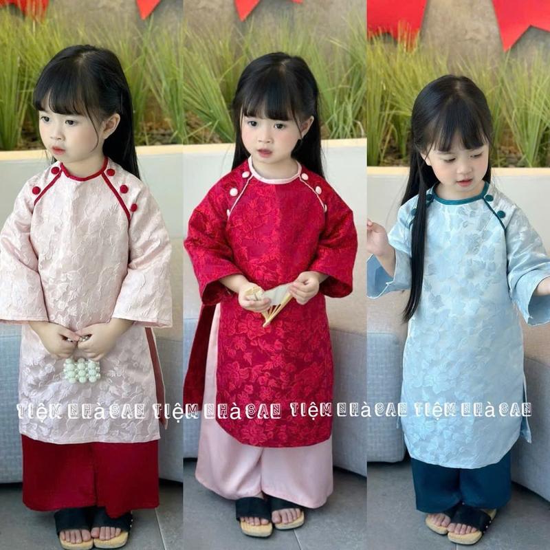 Áo Dài Tết Mẹ Và Bé Vải Gấm Tafta Hoa Dây Cao Cấp Cho Mẹ Và Bé, Áo Dài Viên Yên Kết Hợp Quần Lụa Ngọc Trai Tết 2025