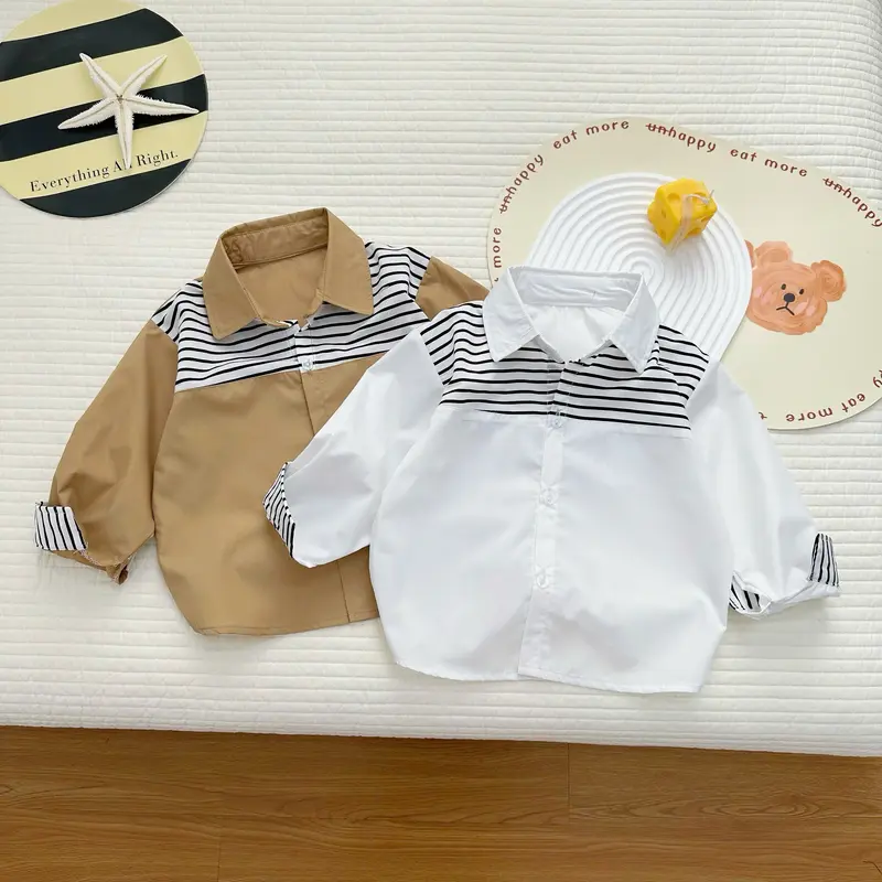 Áo Sơ Mi Phối Kẻ BUN.BON KIDS, Áo Sơ Mi Bé Trai Mặc Đi Học, Đi Chơi, Chất Thô Bóng Cho Bé Từ 12-30Kg 0