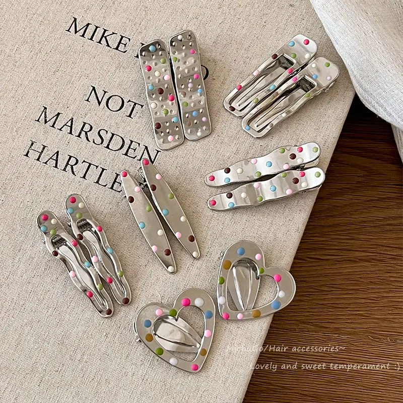 Colorful Polka Dot Metal Hair Clip for Women, Forehead Bangs Side Clip, Sweet Cool Girl Duckbill Clip, Ins Style Hairpin, Hair Accessory