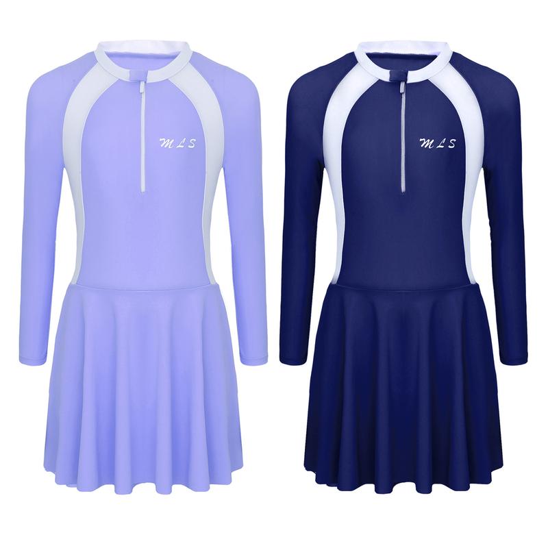 Jelory Kids Girls One Piece Athletic Swimsuit Long Sleeve Beachwear Bathing Suit UPF 50+ Swimming Dress 0