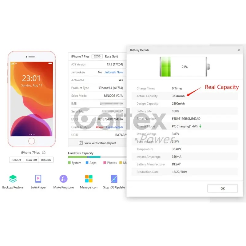 Cortex Power Baterai iPhone 7Plus  / 7+ / 7P  Double Power IC High Capacity Batre Batrai Baterai Battery Original 2