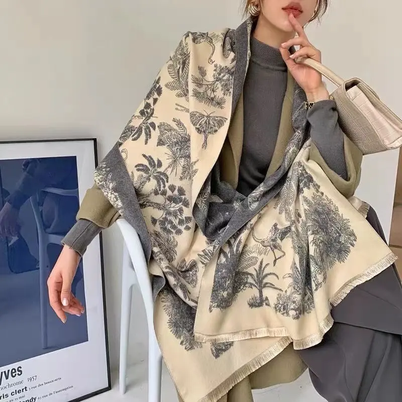 New scarf women's winter versatile double-sided thickened outer warm shawl