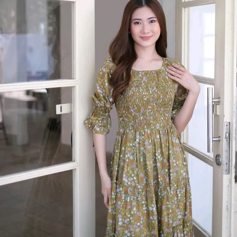 GUMI LENGAN MOTIF/DRESS SMOKE PREMIUM/KOREAN DRESS/DRESS BALI VIRAL 3