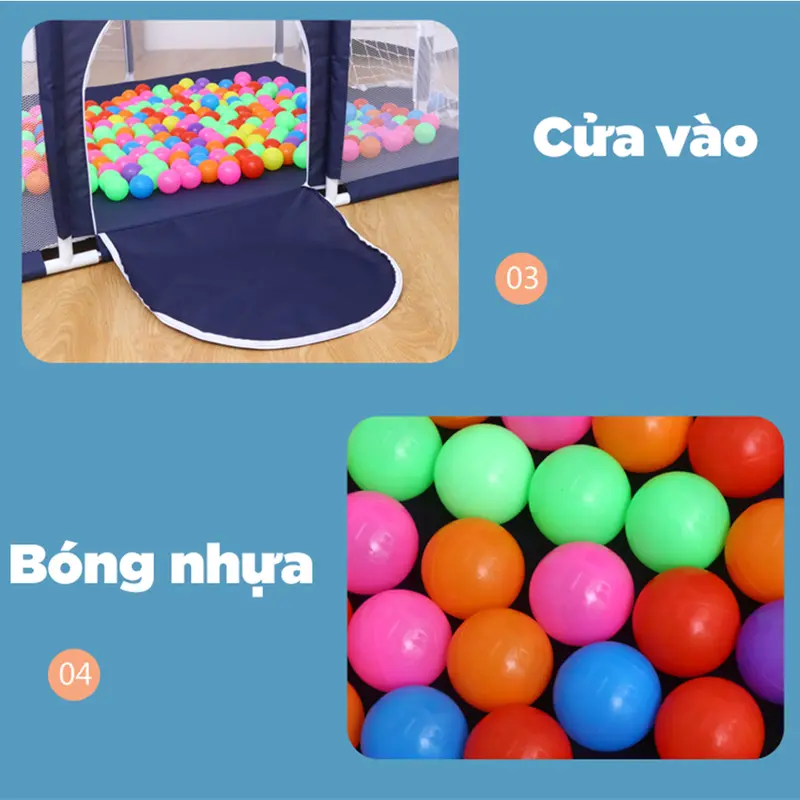 Quây Bóng Cho Bé Hình Chữ Nhật Có Rổ Bóng, Khung Thành - Tặng 50 Bóng Quây Nhựa - Đồ Chơi lồng  cho 8