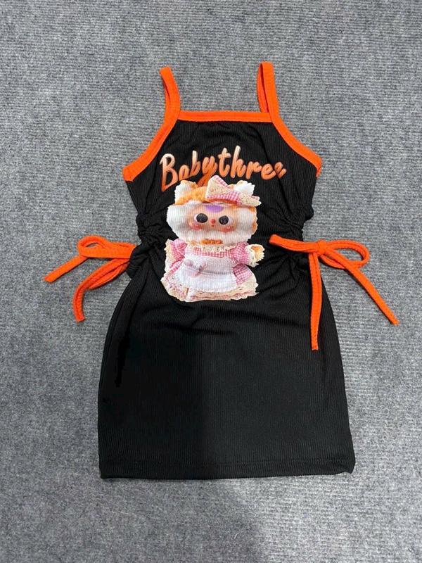 Product Introduction of Đầm Body hai giây,khoét eo,rút nhún,in hình BABYTHEER cho bé gái.size:7/26kg 5