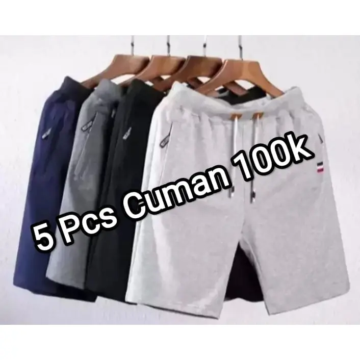 Baby Tery 100RB Dapat 5 Celana Pendek Pria Sport Zipper Fleece Abu