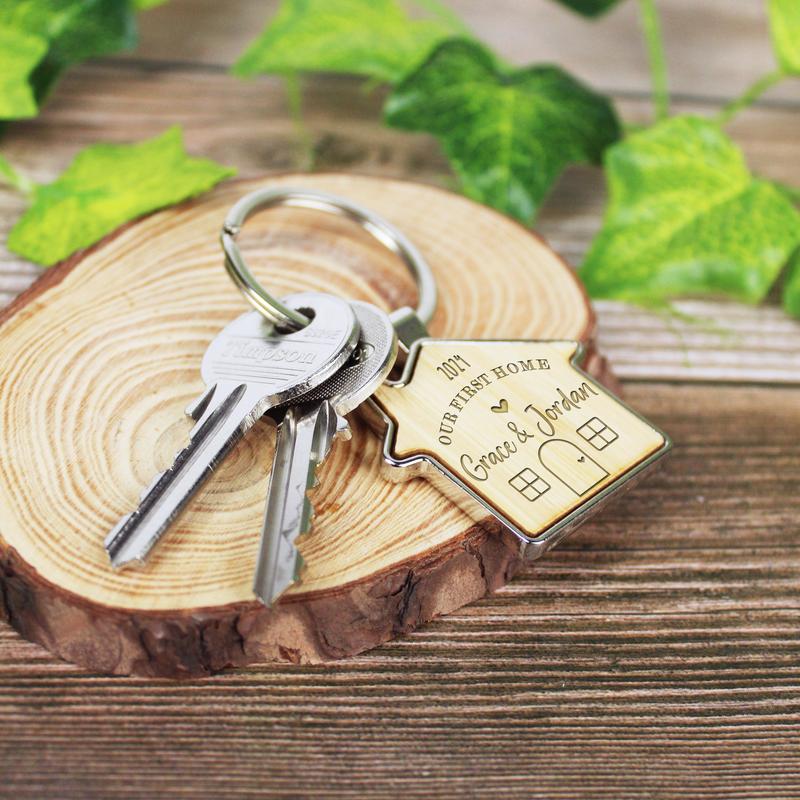 Our First Home Couples Keyring, Personalised House Warming Key Chain, Set of 2 Moving House Gift, New Home Keyrings, His & Hers Homeowner 1