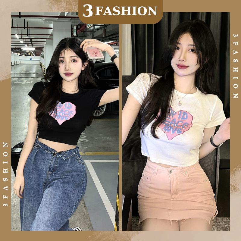 Áo croptop bigsize, áo crotop ôm body in trái tim đẹp sắc nét, vải thun mềm thoáng mát co giãn của 3Fashion - A57 nữ women
