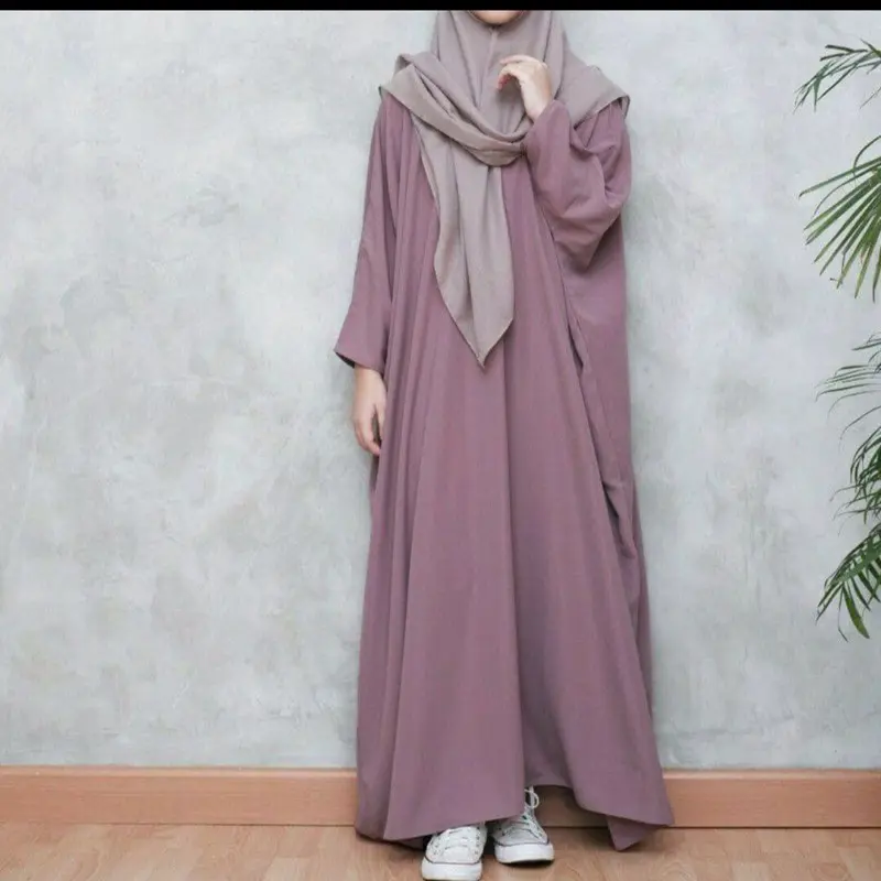 Gamis abaya hitam polos bahan #CRINGKLE AIRFLOW# Muslim Wanita Dewasa Syari Arab Umroh Maxi Remaja Dress Crinkle Lebaran Mewah Casual Silver Simple exclusive 3