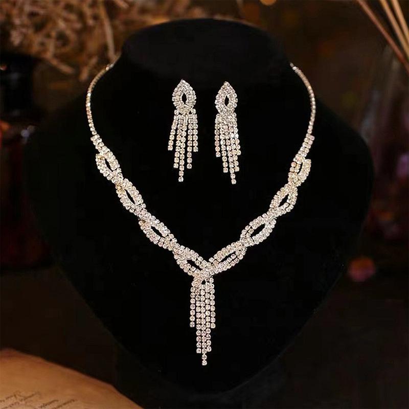 Bộ Bông Tai Vòng Cổ Đính Đính Đá, Màu Bạc, Đính Đá Lấp Lánh, Phong Cách Nghệ Thuật, Thích Hợp Làm Quà Tặng Ngày Lễ Tình Nhân Và Giáng Sinh 6