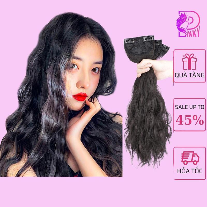 Tóc giả kẹp phím xoăn nhẹ ,Tóc kẹp 3 dải xoăn làm dày phồng tóc tự nhiên cực xinh Tóc Giả