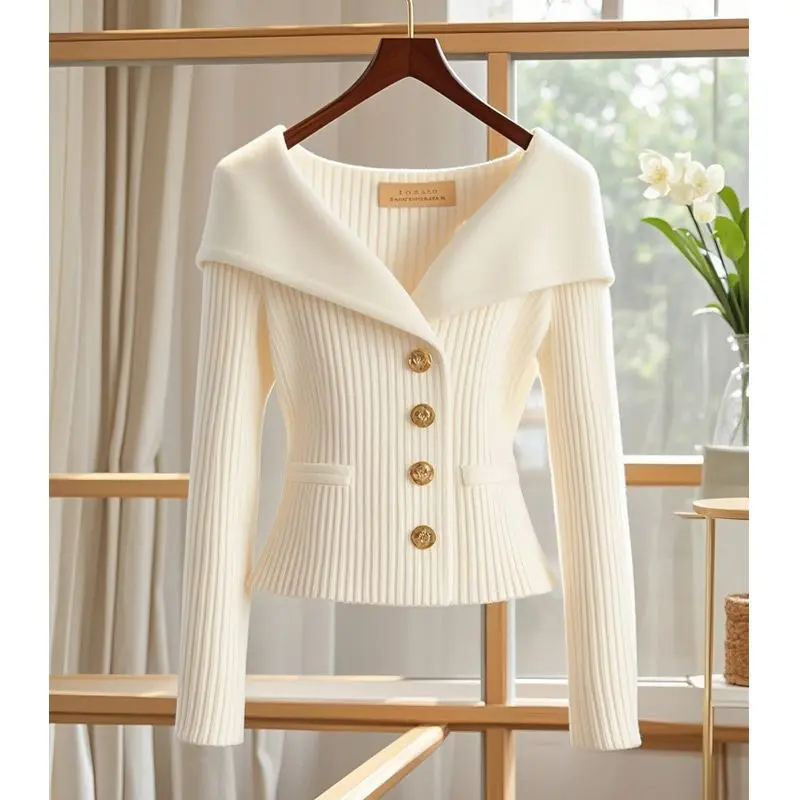 Áo Cardigan Dệt Kim, Phong Cách Cổ Điển Thanh Lịch, Thời Trang, Phong Cách Phương Tây, Bó Sát, Thời Trang, Áo Len Dài Tay Dễ Phối Đồ Hàng Mới Về Thu Đông 2024