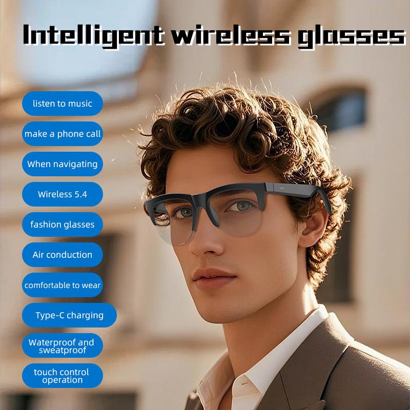 F02 Transparent Lens Bluetooth Audio Glasses | Open-Ear Speakers | Anti-Blue Light | Smart Touch Control | Office & Daily Use - Image 2
