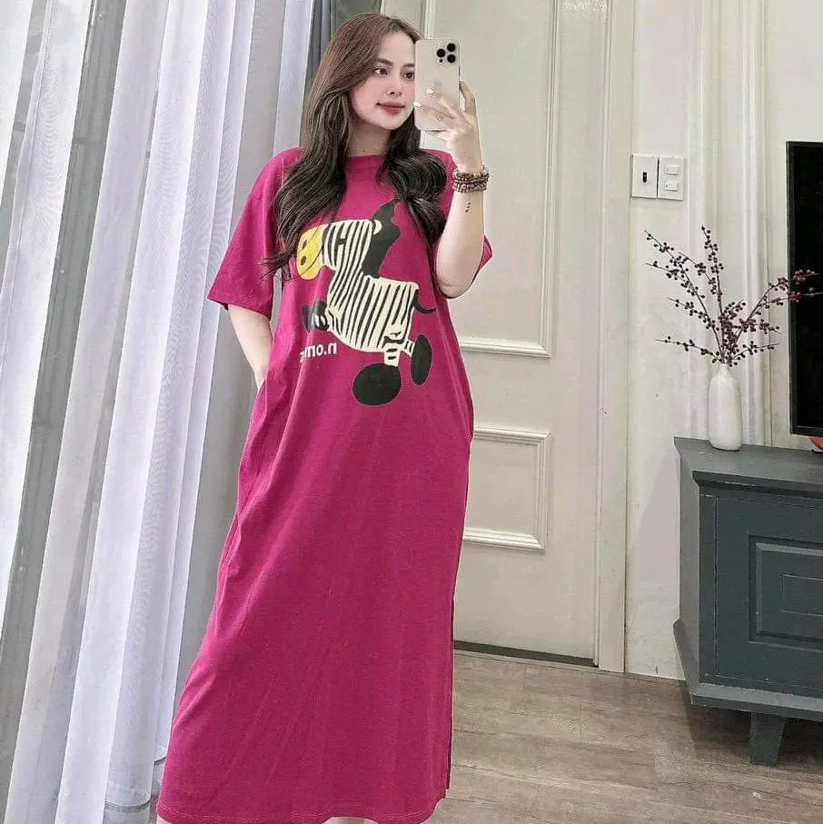 (50-110kg)Váy bầu bigsize dáng dài chất cotton có túi hông