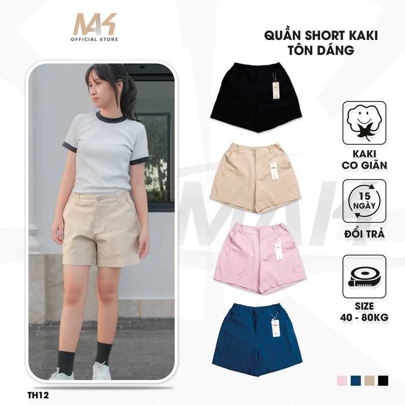 Quần Short Nữ Kaki Lưng Thun Co Giãn Cạp Thấp Tôn Dáng Women
