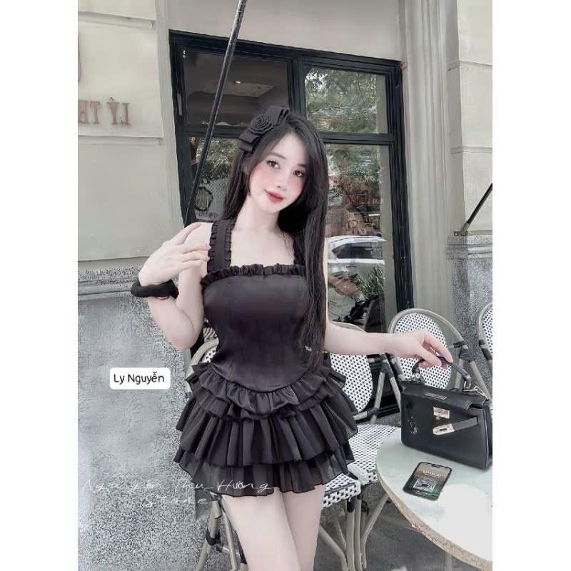 Product Introduction of Bộ Set Áo Yếm Cúp Ngực Có Mút + Chân Váy Xoè Tầng Chất Voan Tơ Free Size Cho Nữ - Women 9