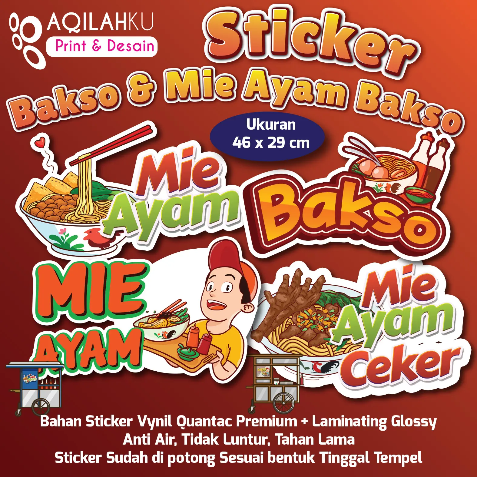 Sticker Kaca Gerobak / Etalase Mie Bakso | Mie Ayam Bakso | Ukuran ...