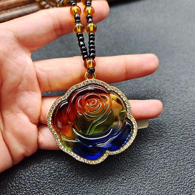 Mặt Dây Chuyền Hình Phật Quan Âm Bằng Thủy Tinh, Nhiều Màu Sắc, Thích Hợp Cho Mùa Thu Và Mùa Đông, Vòng Cổ Cáo Kim Cương, Dây Chuyền Áo Len Hoa Hồng Hợp Kim, Tuyệt Vời Làm Quà Tặng, Hàng Mới Về 6