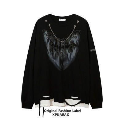 Áo nỉ nam dài tay Dark Niche-Áo Thun Dài Tay Cho Nam, Thiết Kế Đẹp, Giả Hai Mảnh, Dây Xích, Áo Len