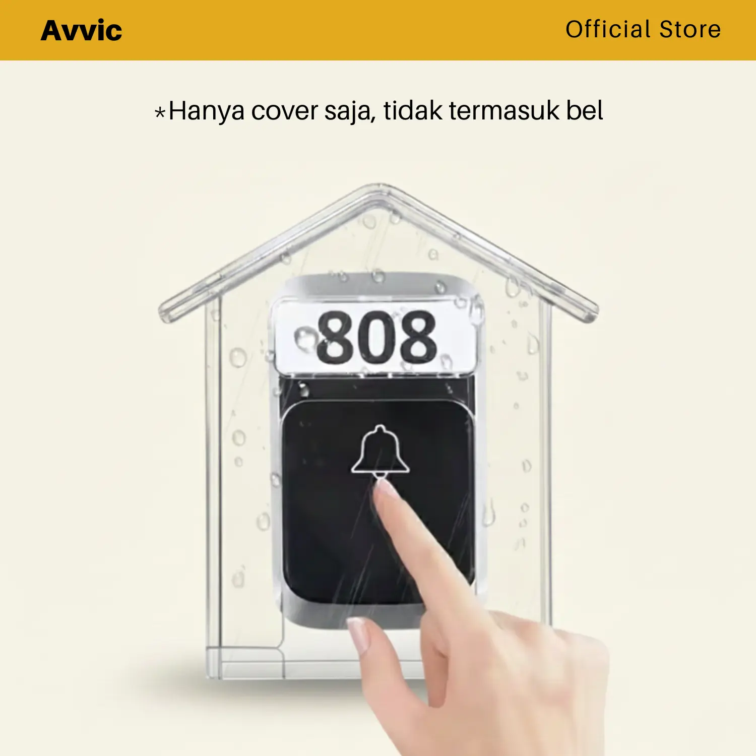 Avvic Rain Cover E30 Model Rumah – Pelindung Tombol Bel Outdoor Transparan dengan Nomor Alamat