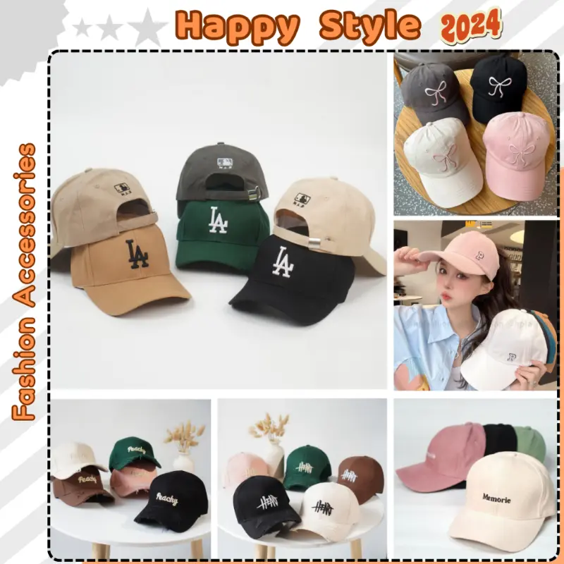 Mũ lưỡi trai nam nữ Nón kết thêu chữ LA, Memorie, Peachy, Heart form unisex nam nữ N01 Happy Style